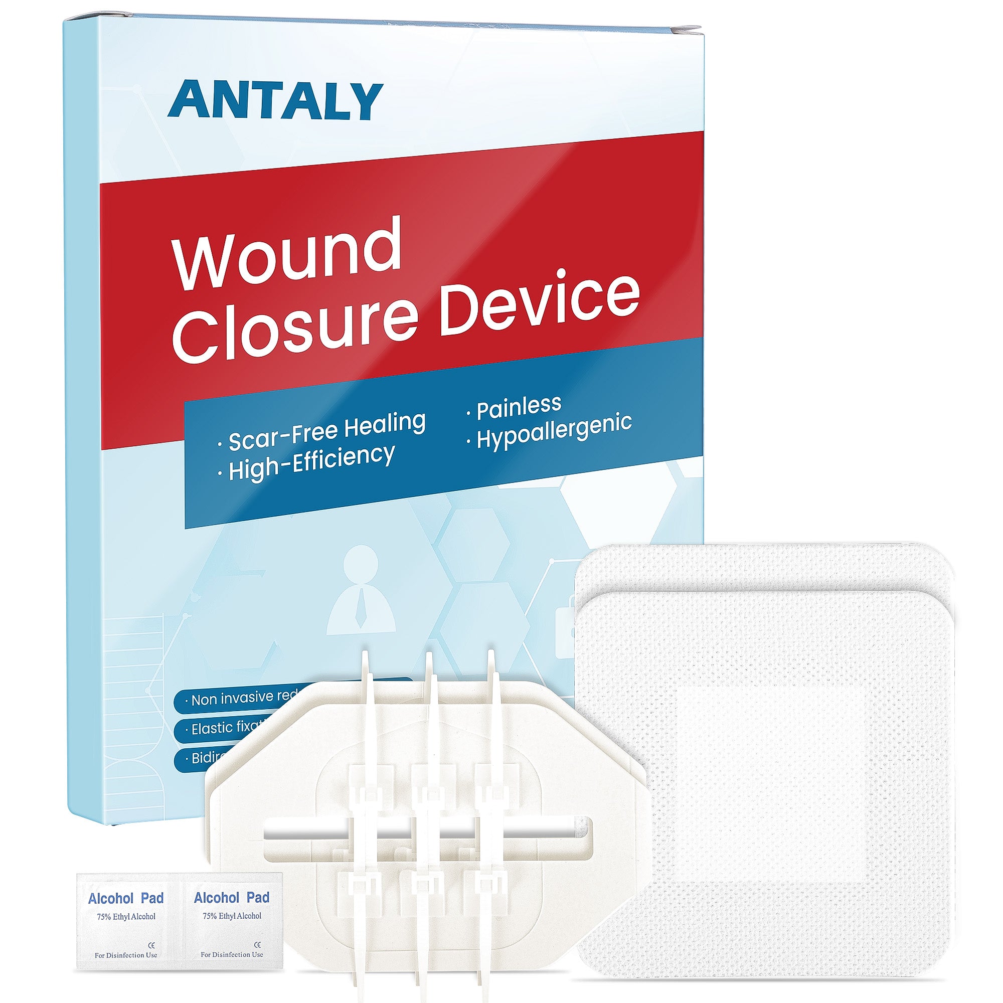 Antaly Emergency Wound Closure Strips – Waterproof Butterfly Laceration Repair Kit, No-Stitch Bandages, 3 Strips